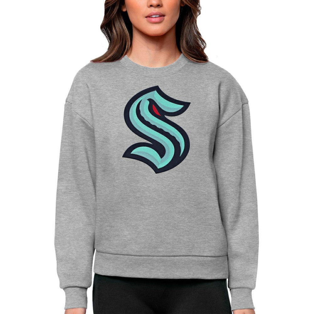 Seattle Kraken Antigua Women's Team Logo Victory Crewneck Pullover Sweatshirt - Heather Gray - NHL 5084294