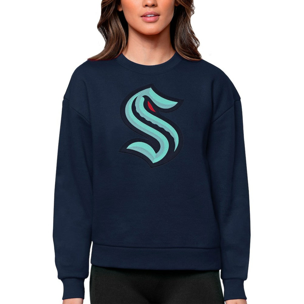 Seattle Kraken Antigua Women's Team Logo Victory Crewneck Pullover Sweatshirt - Navy - NHL 5084295