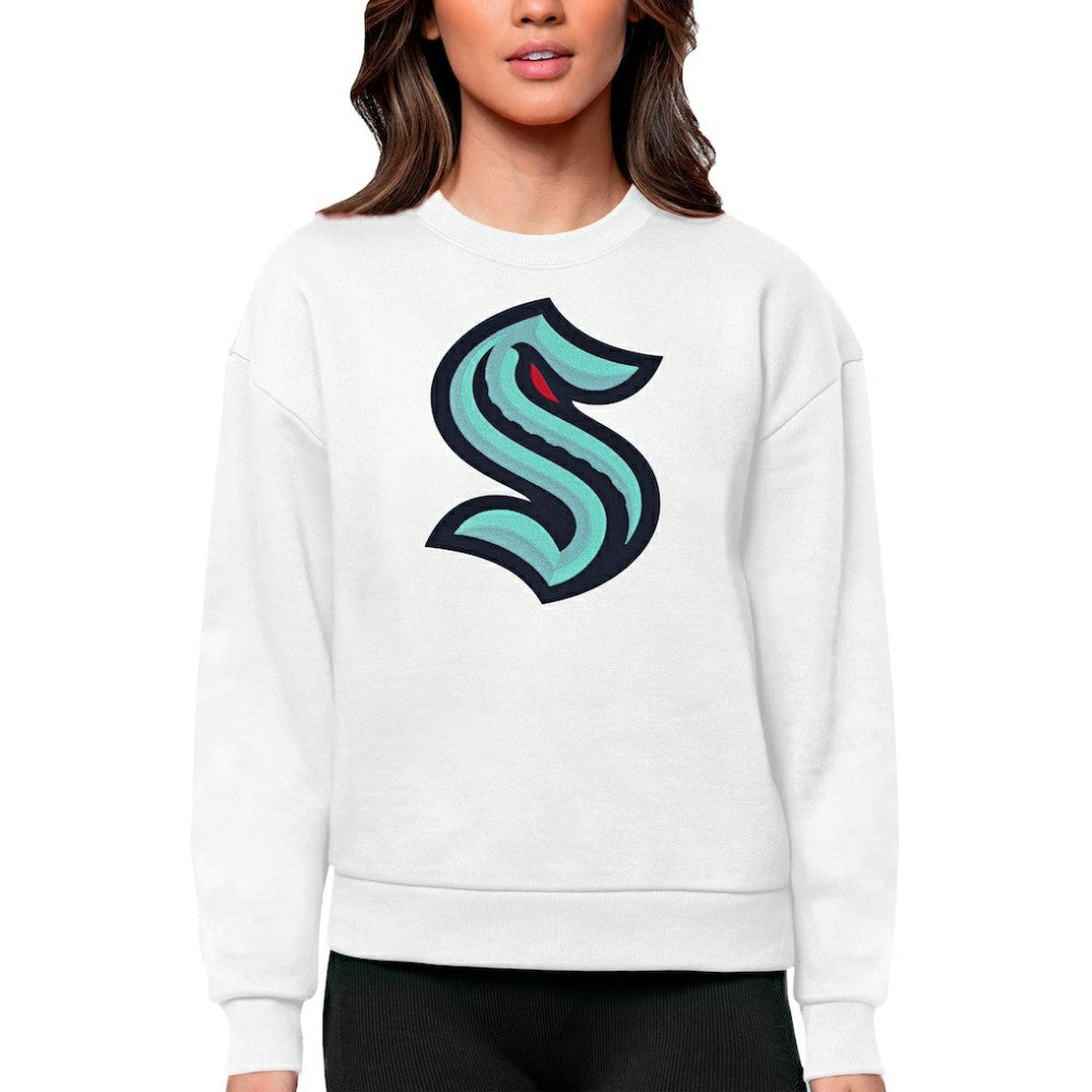 Seattle Kraken Antigua Women's Team Logo Victory Crewneck Pullover Sweatshirt - White - NHL 5084296
