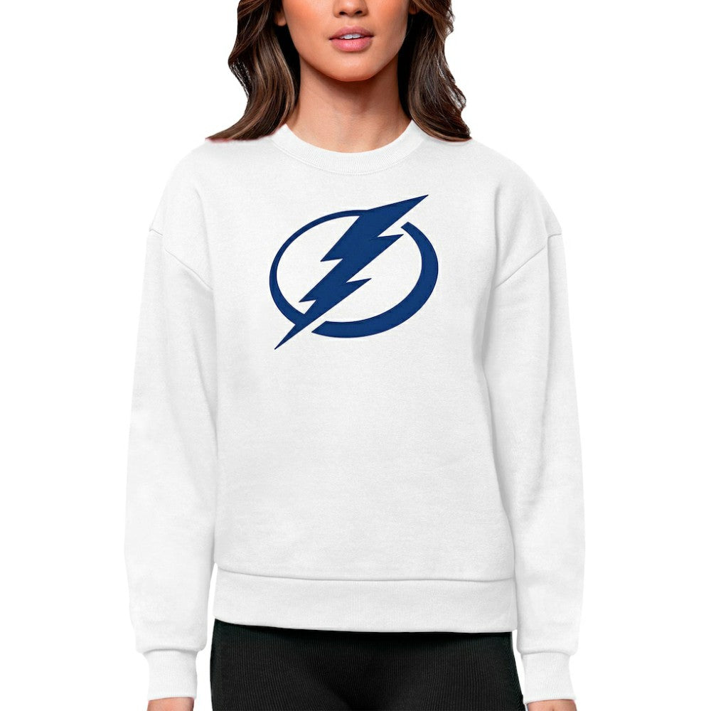 Tampa Bay Lightning Antigua Women's Team Logo Victory Crewneck Pullover Sweatshirt - White - NHL 5084306
