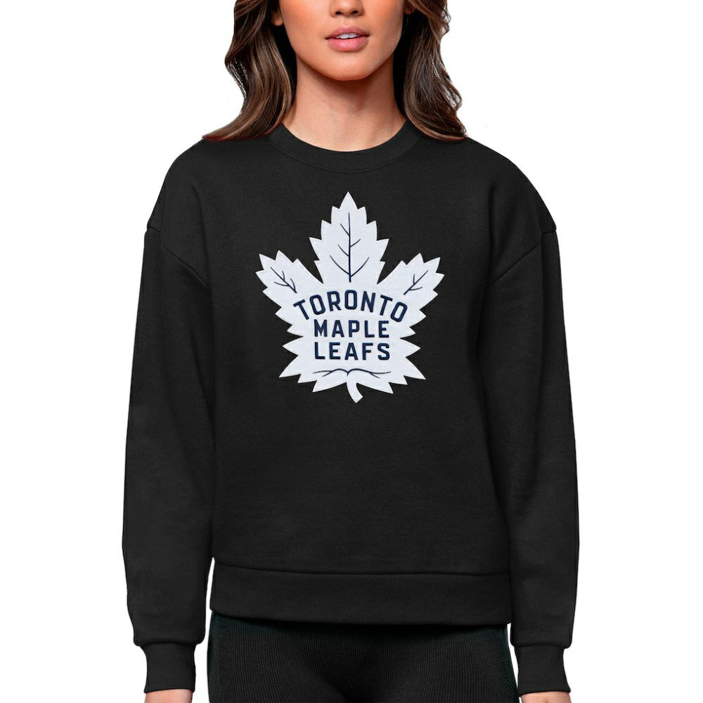 Toronto Maple Leafs Antigua Women's Team Logo Victory Crewneck Pullover Sweatshirt - Black - NHL 5084307
