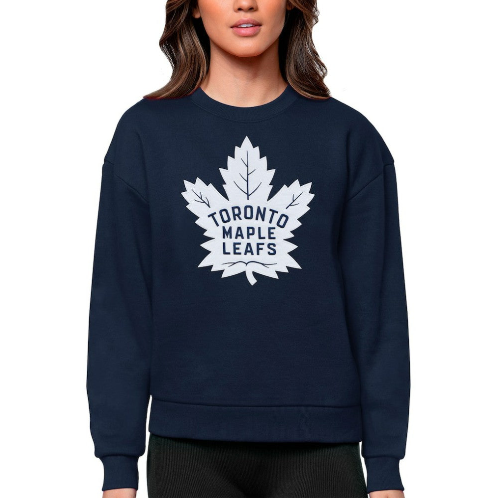 Toronto Maple Leafs Antigua Women's Team Logo Victory Crewneck Pullover Sweatshirt - Navy - NHL 5084309