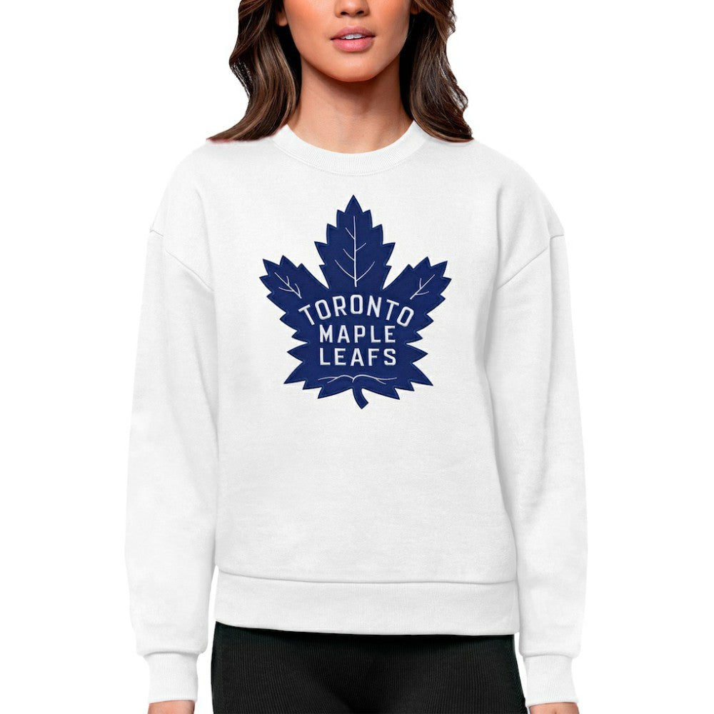 Toronto Maple Leafs Antigua Women's Team Logo Victory Crewneck Pullover Sweatshirt - White - NHL 5084311