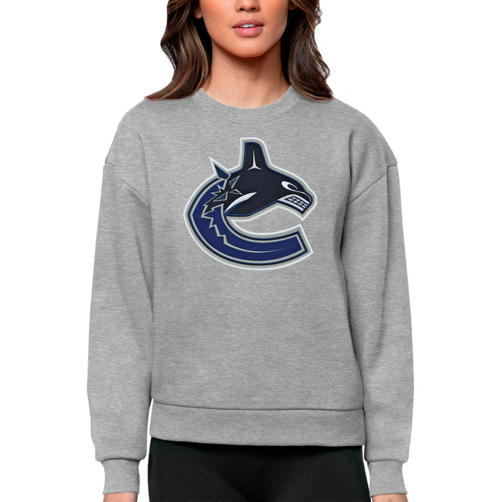 Vancouver Canucks Antigua Women's Team Logo Victory Crewneck Pullover Sweatshirt - Heather Gray - NHL 5084312