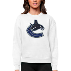 Vancouver Canucks Antigua Women's Team Logo Victory Crewneck Pullover Sweatshirt - White - NHL 5084313