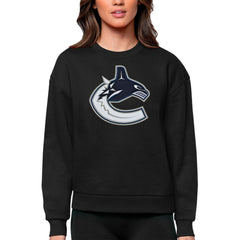 Vancouver Canucks Antigua Women's Team Logo Victory Crewneck Pullover Sweatshirt - Black - NHL 5084314
