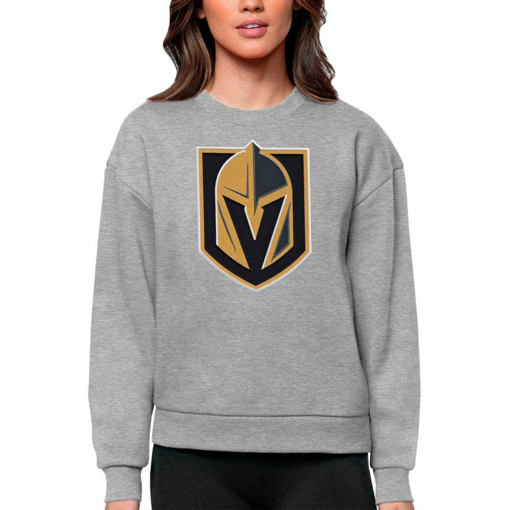 Vegas Golden Knights Antigua Women's Team Logo Victory Crewneck Pullover Sweatshirt - Heather Gray - NHL 5084317