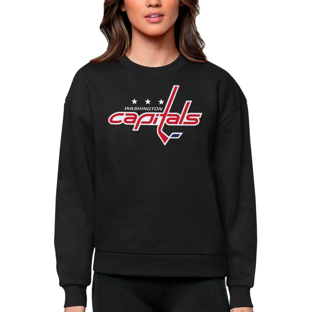 Washington Capitals Antigua Women's Team Logo Victory Crewneck Pullover Sweatshirt - Black - NHL 5084319