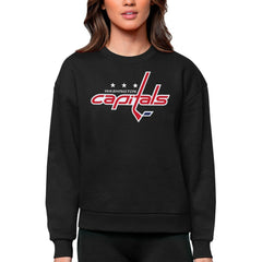 Washington Capitals Antigua Women's Team Logo Victory Crewneck Pullover Sweatshirt - Black - NHL 5084319