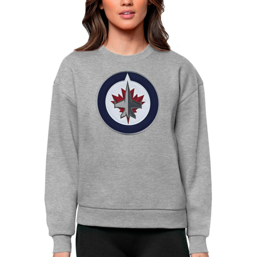 Winnipeg Jets Antigua Women's Team Logo Victory Crewneck Pullover Sweatshirt - Heather Gray - NHL 5084325