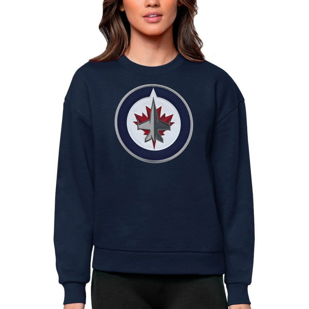 Winnipeg Jets Antigua Women's Team Logo Victory Crewneck Pullover Sweatshirt - Navy - NHL 5084326