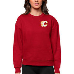 Calgary Flames Antigua Women's Victory Crewneck Pullover Sweatshirt - Red - NHL 5084363