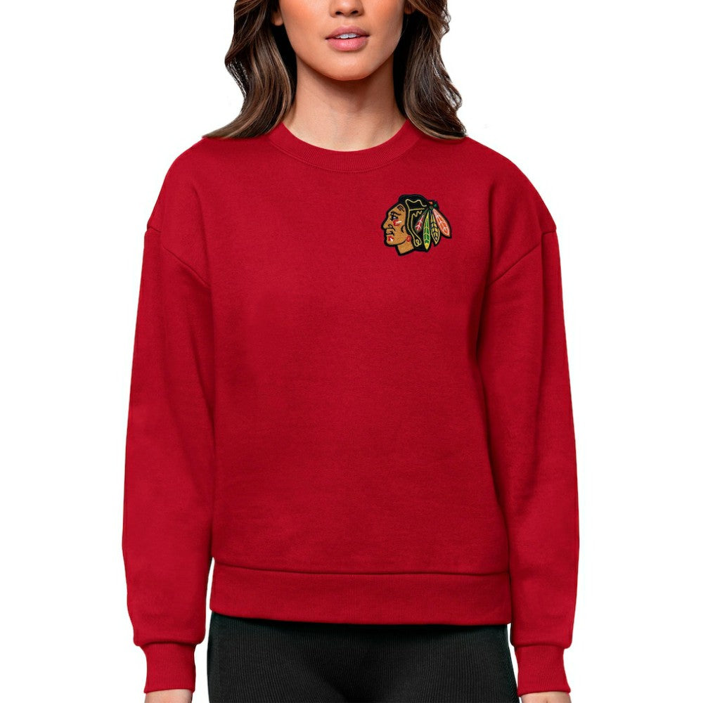 Chicago Blackhawks Antigua Women's Victory Crewneck Pullover Sweatshirt - Red - NHL 5084371