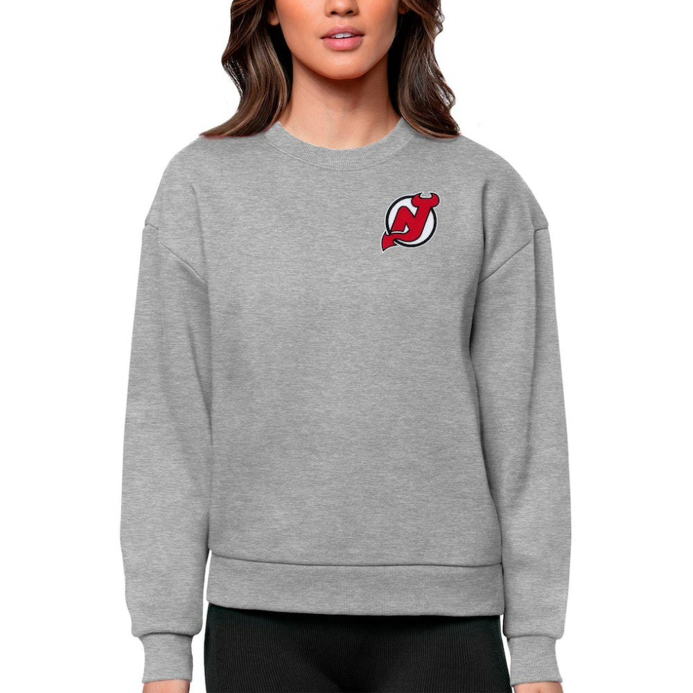 New Jersey Devils Antigua Women's Victory Crewneck Pullover Sweatshirt - Heather Gray - NHL 5084420