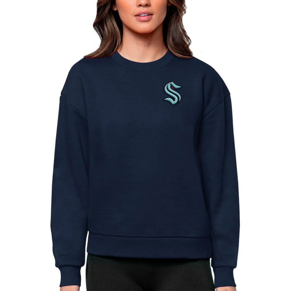 Seattle Kraken Antigua Women's Victory Crewneck Pullover Sweatshirt - Navy - NHL 5084451
