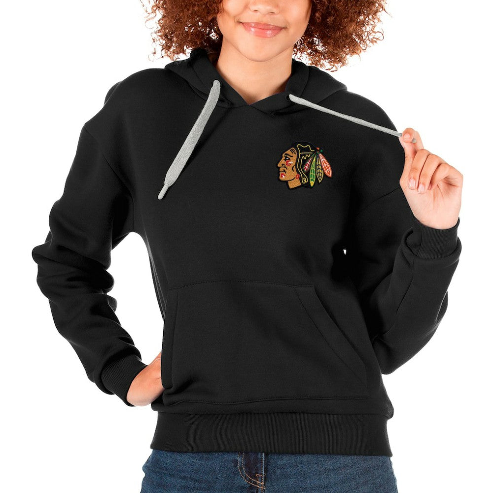 Chicago Blackhawks Antigua Women's Victory Pullover Hoodie - Black - NHL 5084895