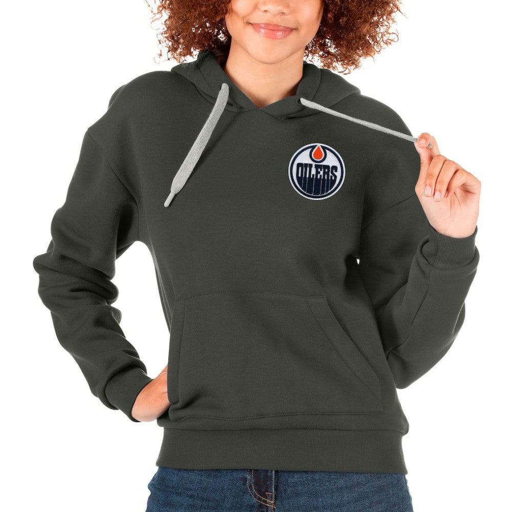 Edmonton Oilers Antigua Women's Victory Pullover Hoodie - Charcoal - NHL 5084924