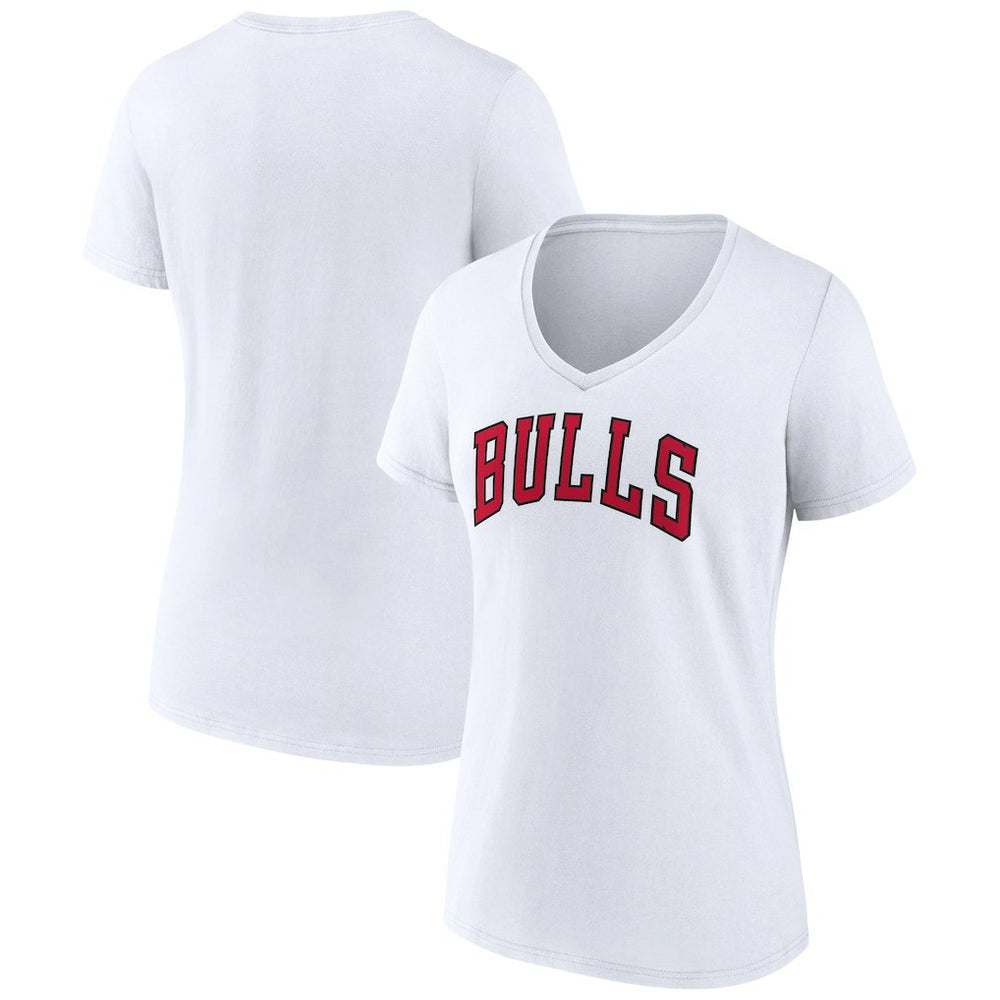 Chicago Bulls Women's Wordmark V-Neck T-Shirt White