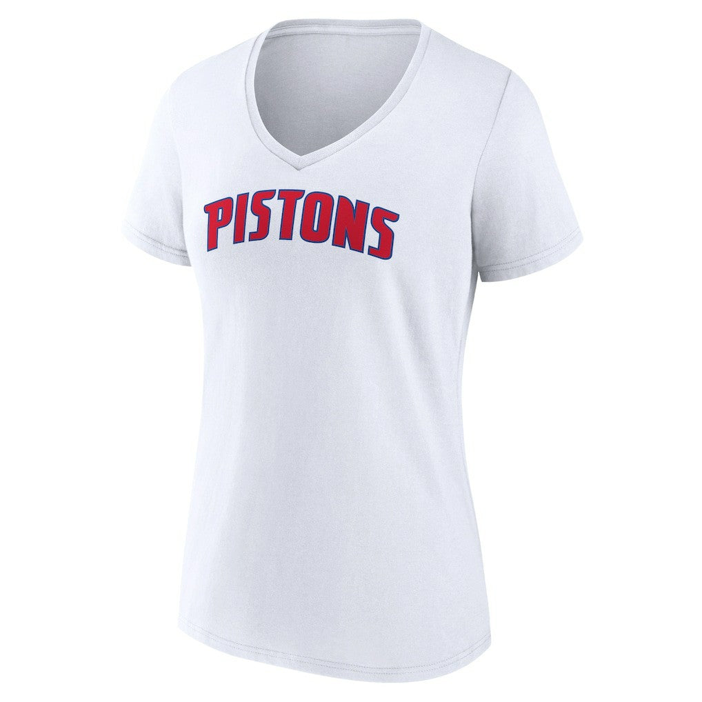 Detroit Pistons Women's Wordmark V-Neck T-Shirt White