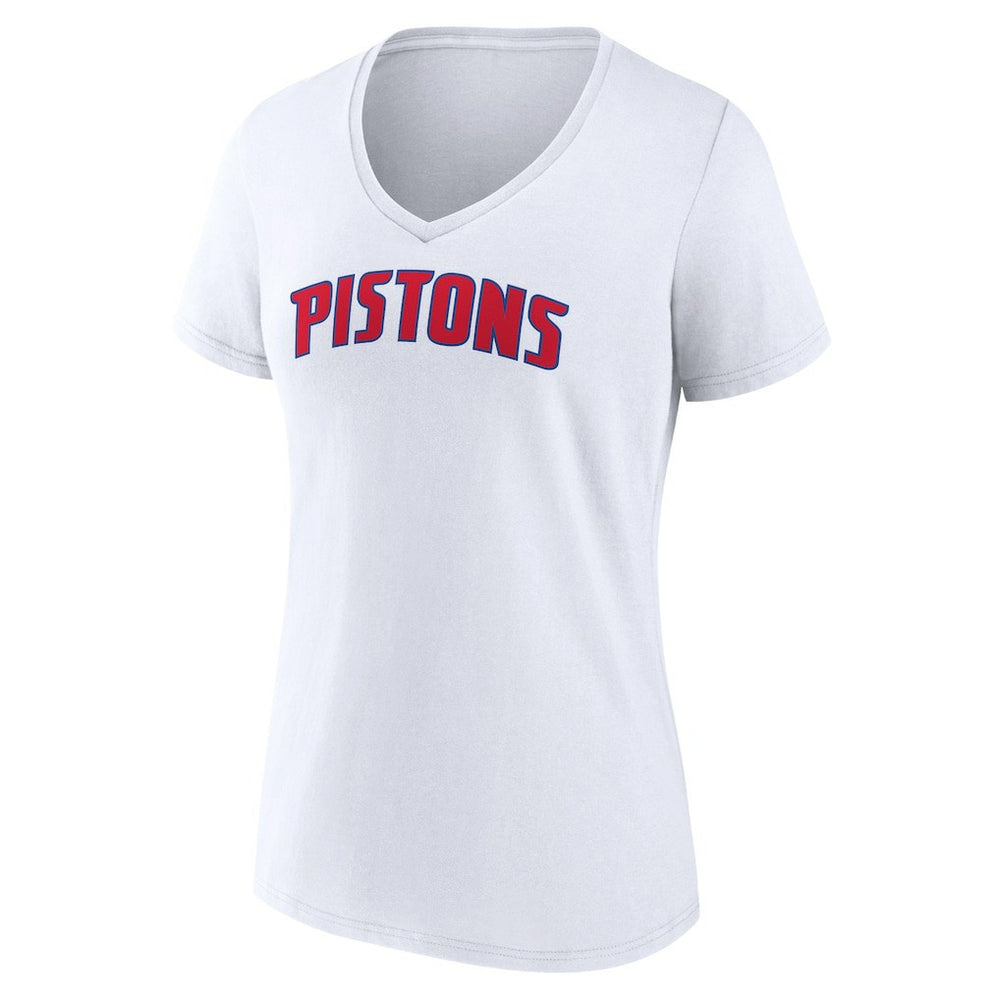 Detroit Pistons Women's Wordmark V-Neck T-Shirt White