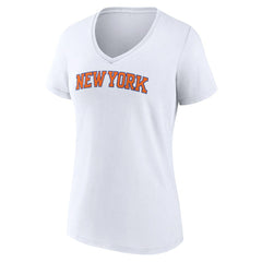 New York Knicks Women's Wordmark V-Neck T-Shirt White