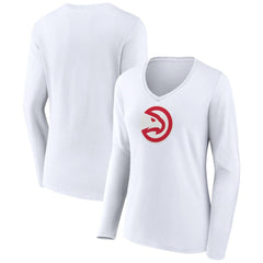 Atlanta Hawks Women's Logo Long Sleeve V-Neck T-Shirt White