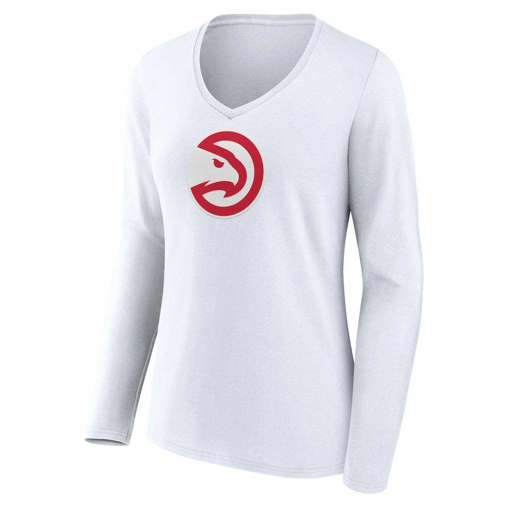 Atlanta Hawks Women's Logo Long Sleeve V-Neck T-Shirt White