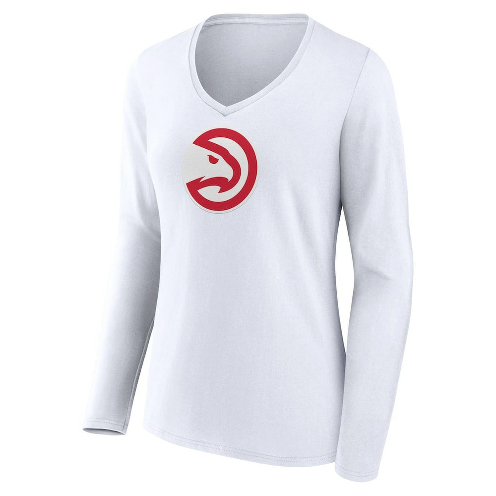 Atlanta Hawks Women's Logo Long Sleeve V-Neck T-Shirt White
