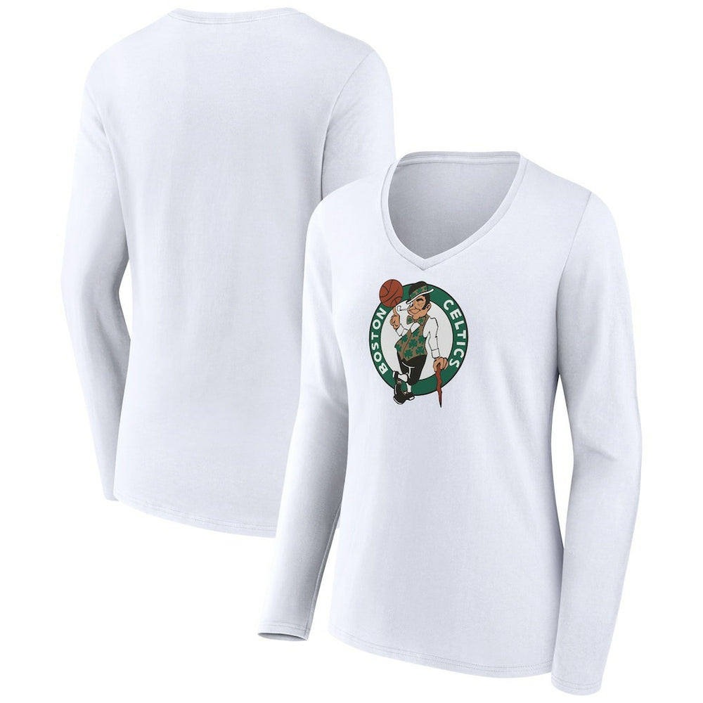 Boston Celtics Women's Logo Long Sleeve V-Neck T-Shirt White