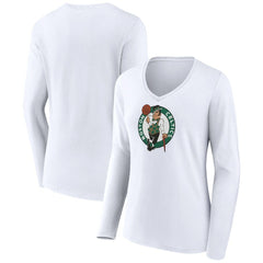 Boston Celtics Women's Logo Long Sleeve V-Neck T-Shirt White