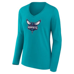 Charlotte Hornets Women's Logo Long Sleeve V-Neck T-Shirt Aqua
