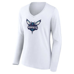Charlotte Hornets Women's Logo Long Sleeve V-Neck T-Shirt White