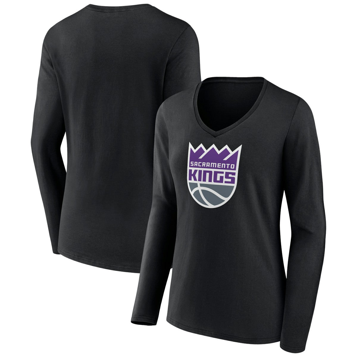 Sacramento Kings Women's Logo Long Sleeve V-Neck T-Shirt Black