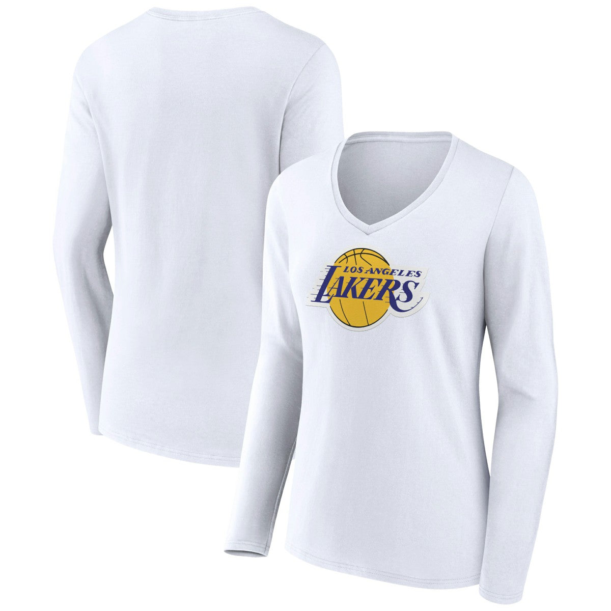 Los Angeles Lakers Women's Logo Long Sleeve V-Neck T-Shirt White