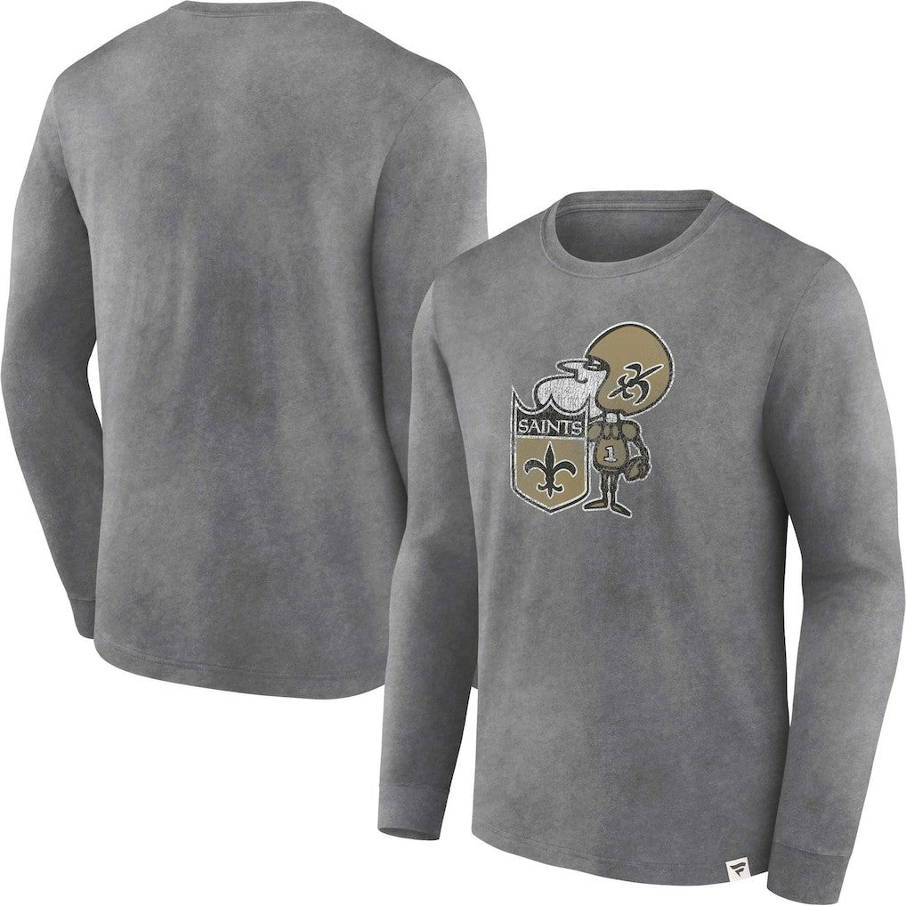 Fanatics New Orleans Saints Washed Primary Long Sleeve T-Shirt Heather Charcoal