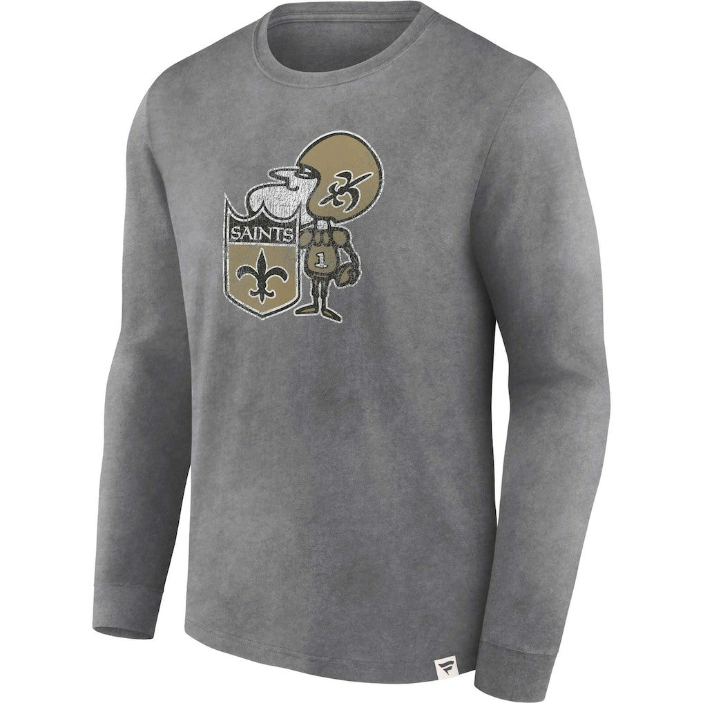 Fanatics New Orleans Saints Washed Primary Long Sleeve T-Shirt Heather Charcoal