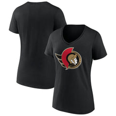 Ottawa Senators Women's Team Logo V-Neck T-Shirt - Black - NHL 5087581