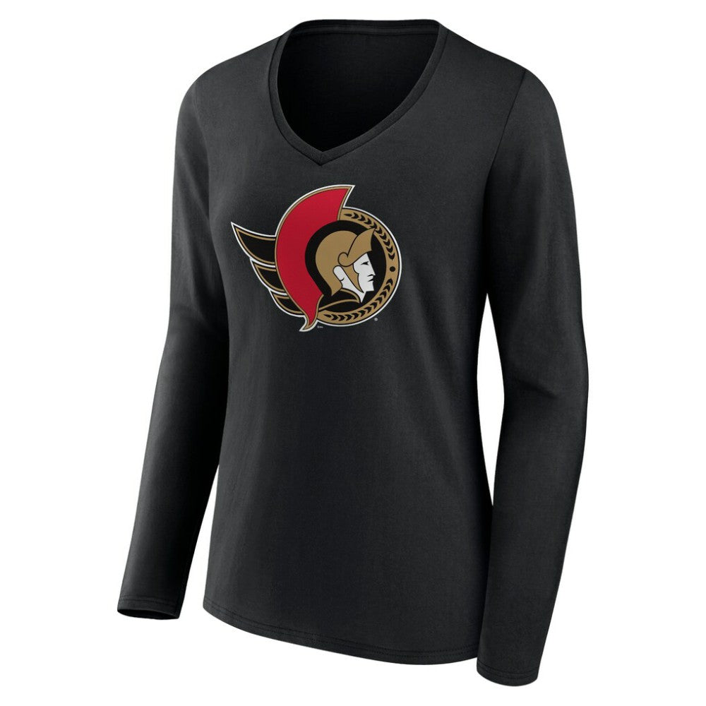 Ottawa Senators Women's Team Logo Long Sleeve V-Neck T-Shirt - Black - NHL 5087585