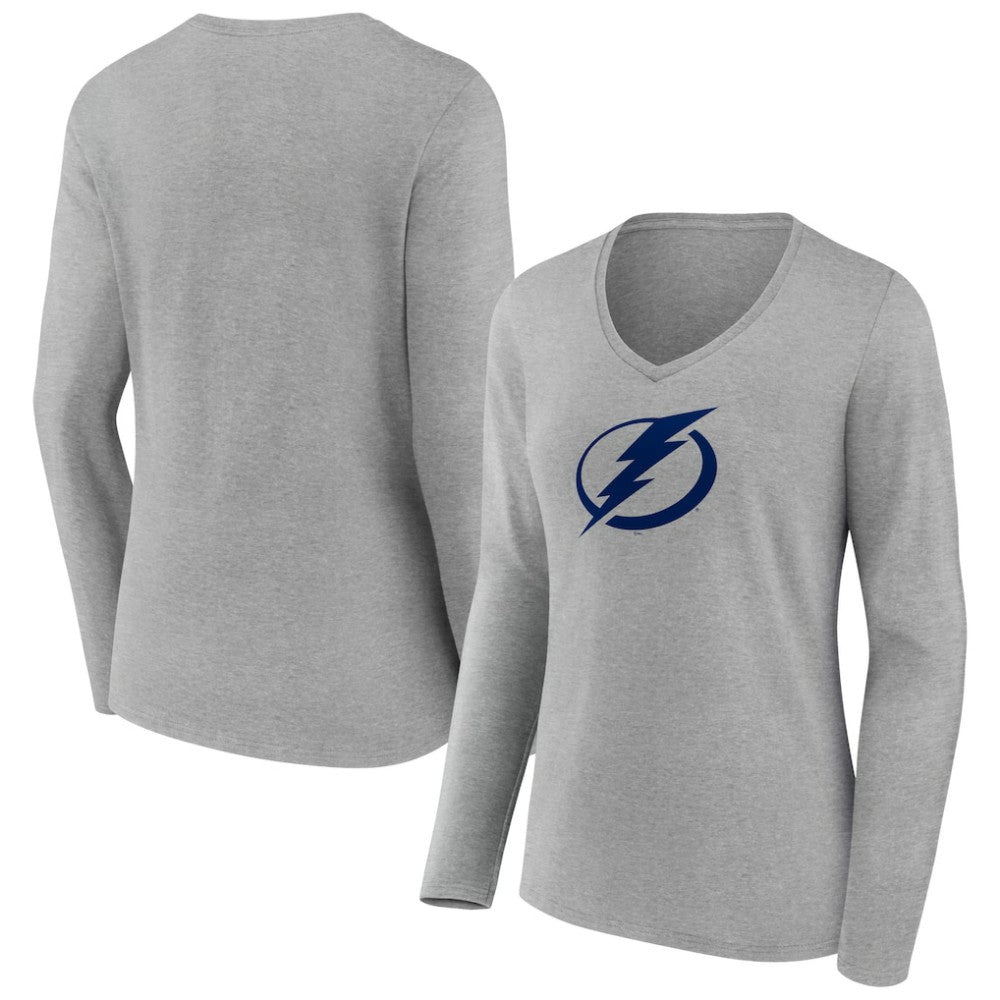 Tampa Bay Lightning Women's Team Logo Long Sleeve V-Neck T-Shirt - Gray - NHL 5087586