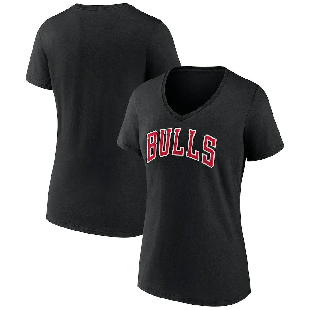 Chicago Bulls Women's Wordmark V-Neck T-Shirt Black