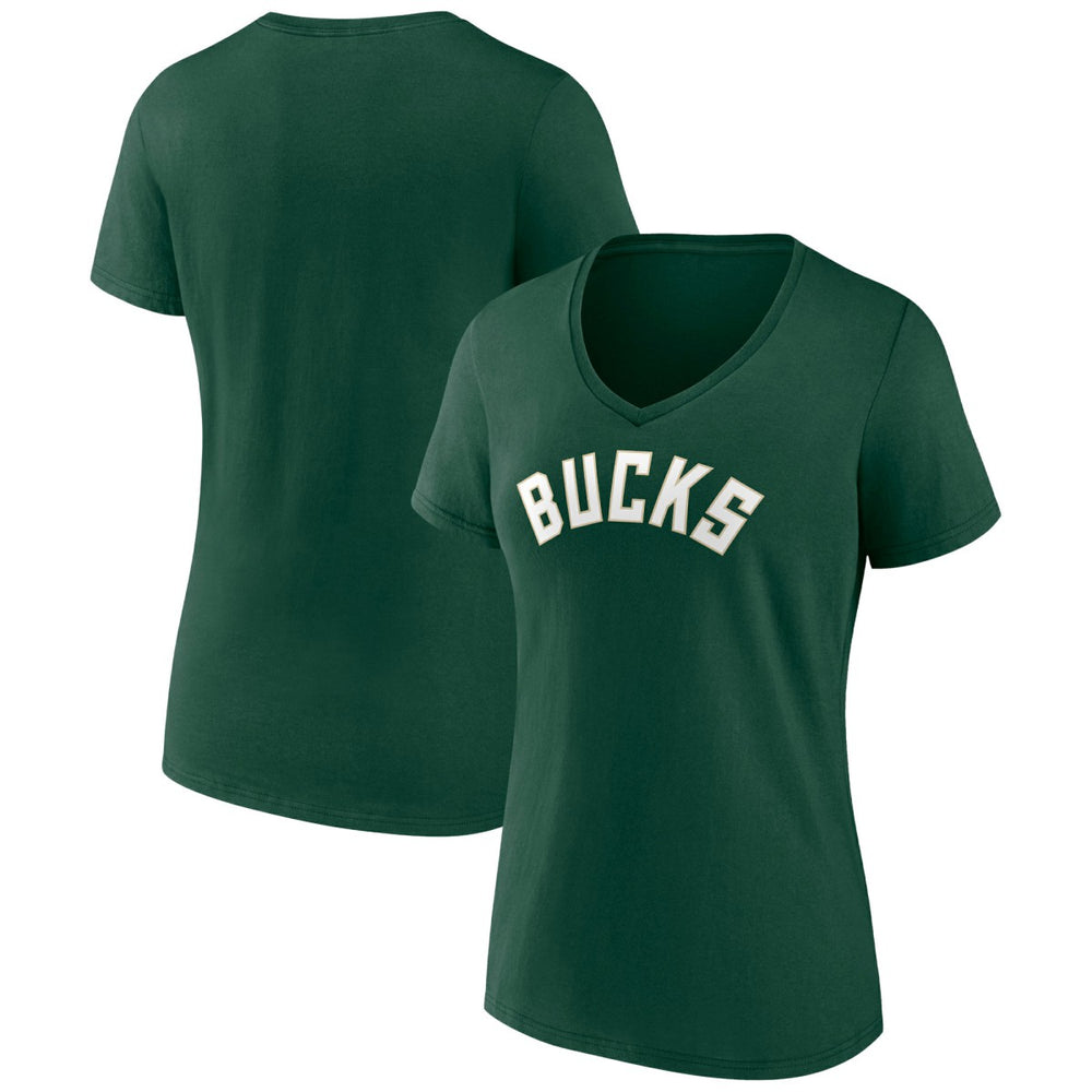 Milwaukee Bucks Women's Wordmark V-Neck T-Shirt Green