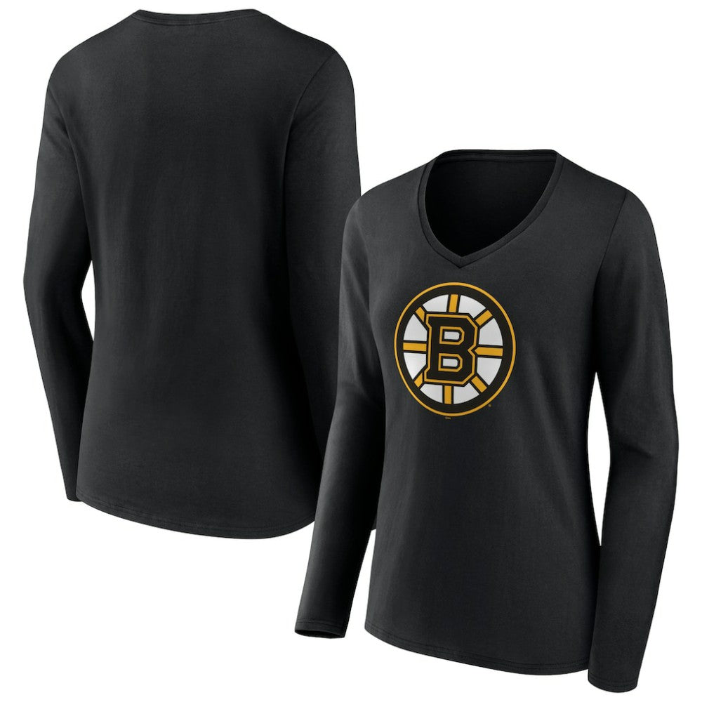 Boston Bruins Women's Team Logo Long Sleeve V-Neck T-Shirt - Black - NHL 5088117