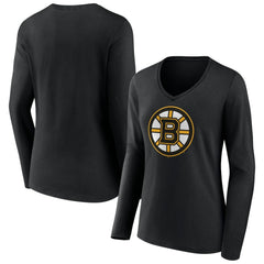 Boston Bruins Women's Team Logo Long Sleeve V-Neck T-Shirt - Black - NHL 5088117
