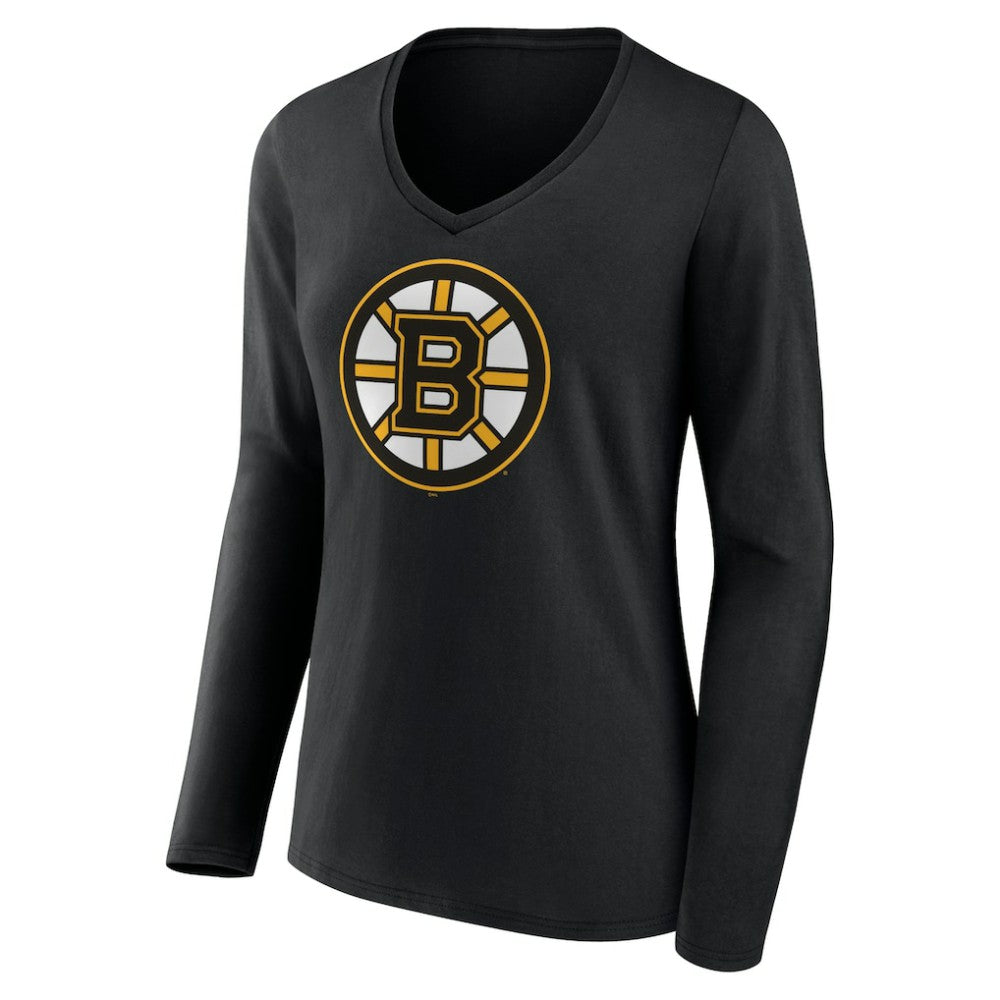 Boston Bruins Women's Team Logo Long Sleeve V-Neck T-Shirt - Black - NHL 5088117