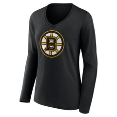 Boston Bruins Women's Team Logo Long Sleeve V-Neck T-Shirt - Black - NHL 5088117
