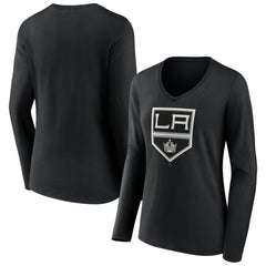Los Angeles Kings Women's Team Logo Long Sleeve V-Neck T-Shirt - Black - NHL 5088125
