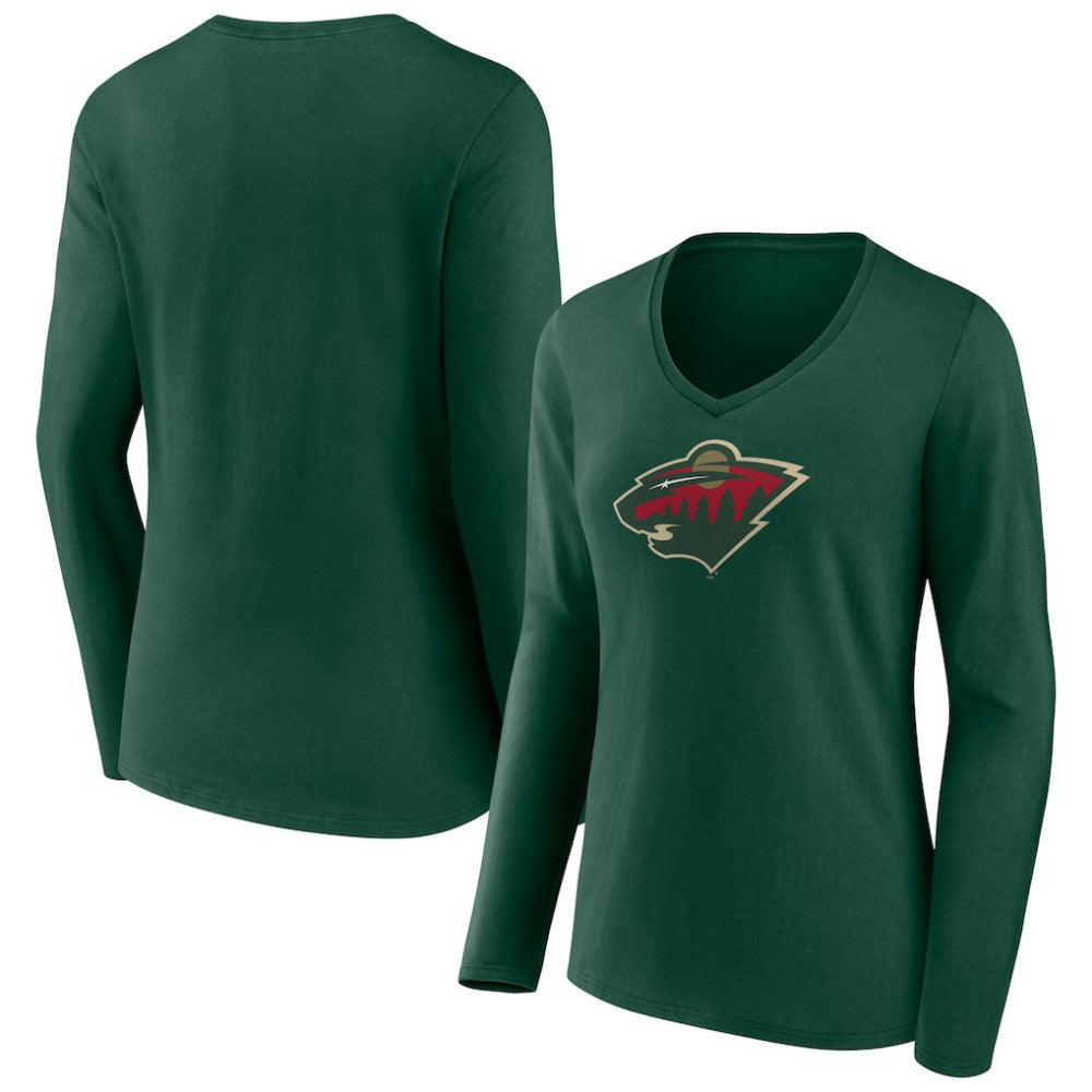 Minnesota Wild Women's Team Logo Long Sleeve V-Neck T-Shirt - Green - NHL 5088126