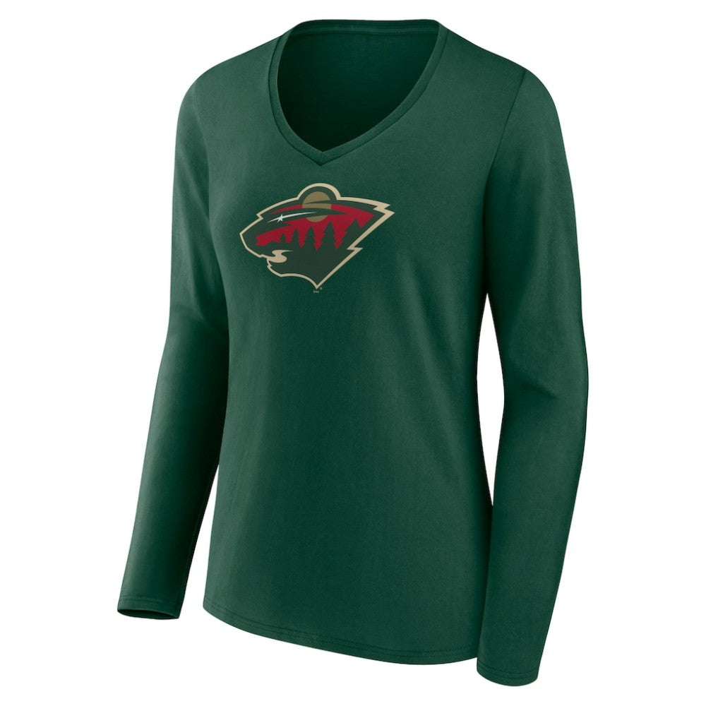 Minnesota Wild Women's Team Logo Long Sleeve V-Neck T-Shirt - Green - NHL 5088126