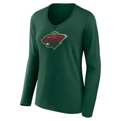 Minnesota Wild Women's Team Logo Long Sleeve V-Neck T-Shirt - Green - NHL 5088126