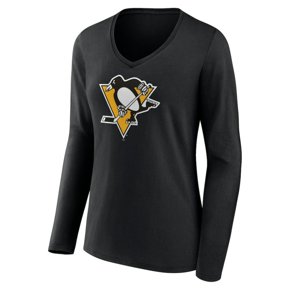 Pittsburgh Penguins Women's Team Logo Long Sleeve V-Neck T-Shirt - Black - NHL 5088132